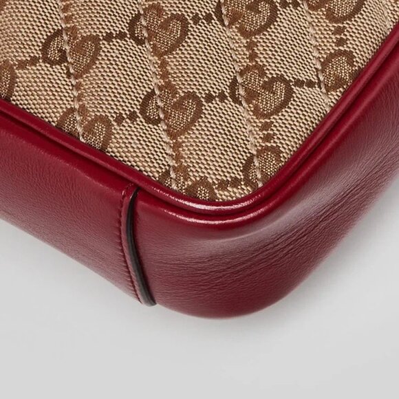 Gucci Beige/Red GG Quilted Canvas Marmont Mini Shoulder Bag - Picture 4 of 10